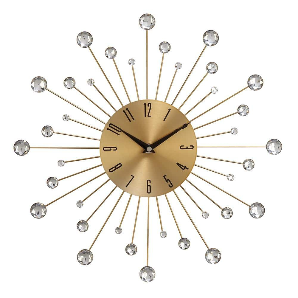 DecMode Gold Metal Glam Wall Clock, 15”L x 0.5”W x 15”H, Features Starburst Design