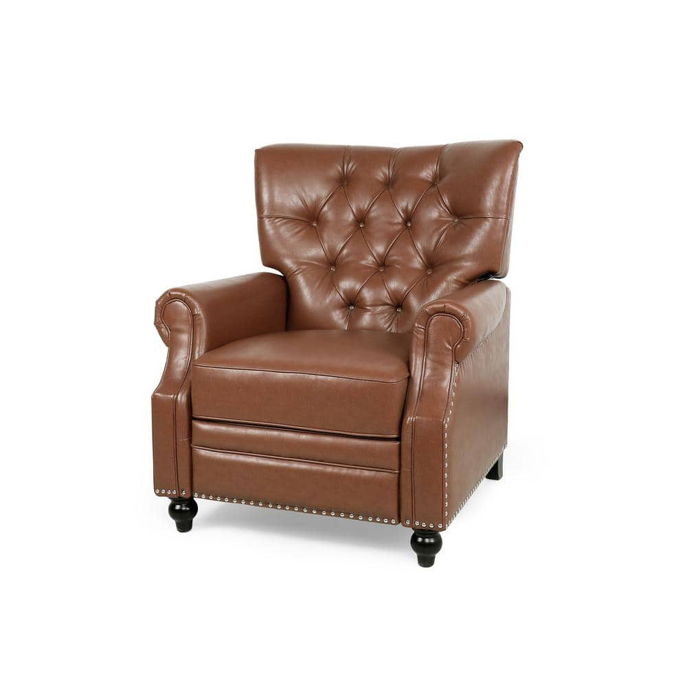 Noble House Torrens Standard Faux Leather Tufted Recliner, Cognac Brown