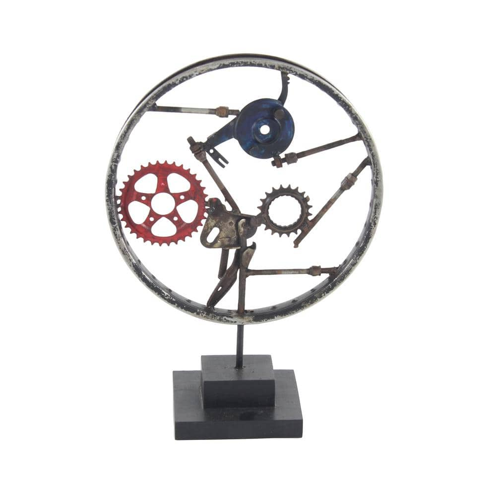 DecMode Iron Industrial Wheel Sculpture, Grey