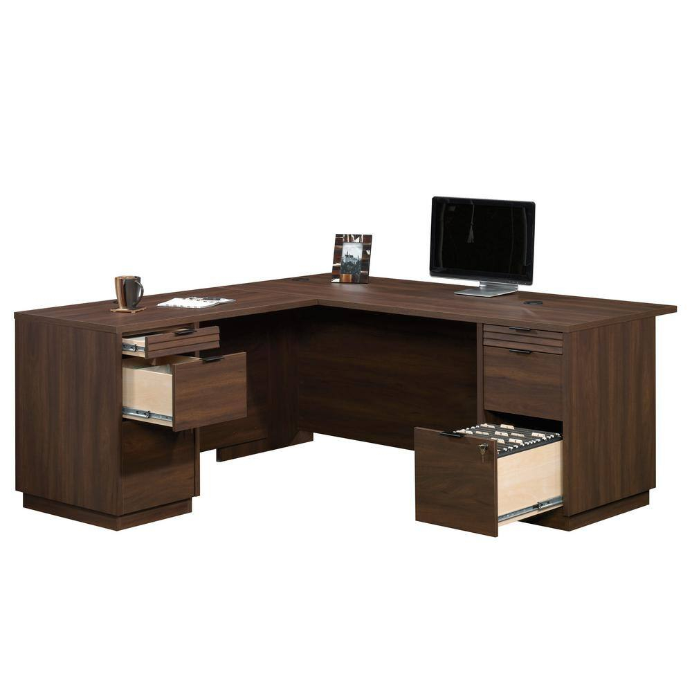 Executive Corner L-Desk in Spiced Mahogany with Filing Drawers
