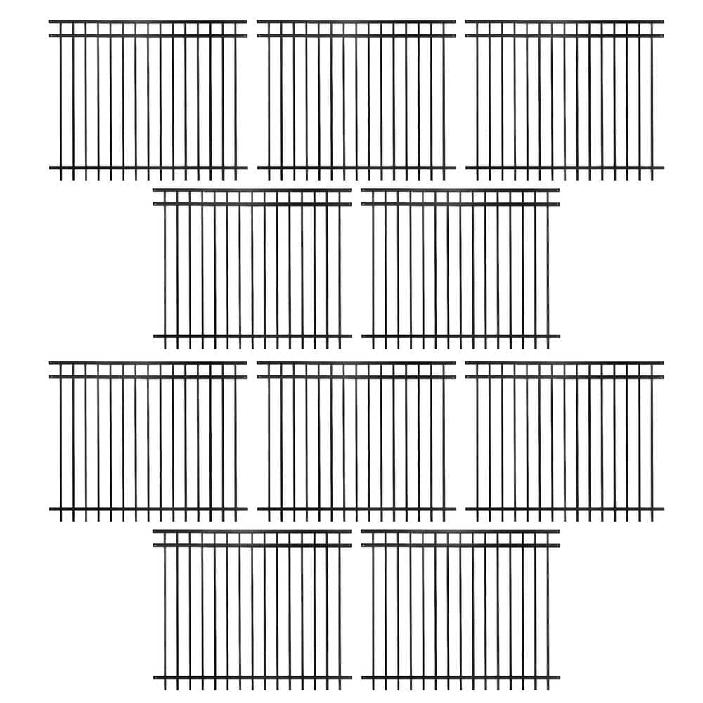 5 ft. x 6 ft. Heavy Duty Flat Top Metal Fence Panel, Anti-Rust Decorative Garden Fence Panel (Pack of 10)