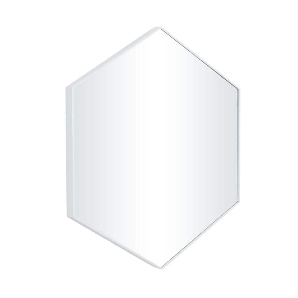 21 in. x 24 in. Hexagon Geometric Framed White Wall Mirror with Thin Minimalistic Frame
