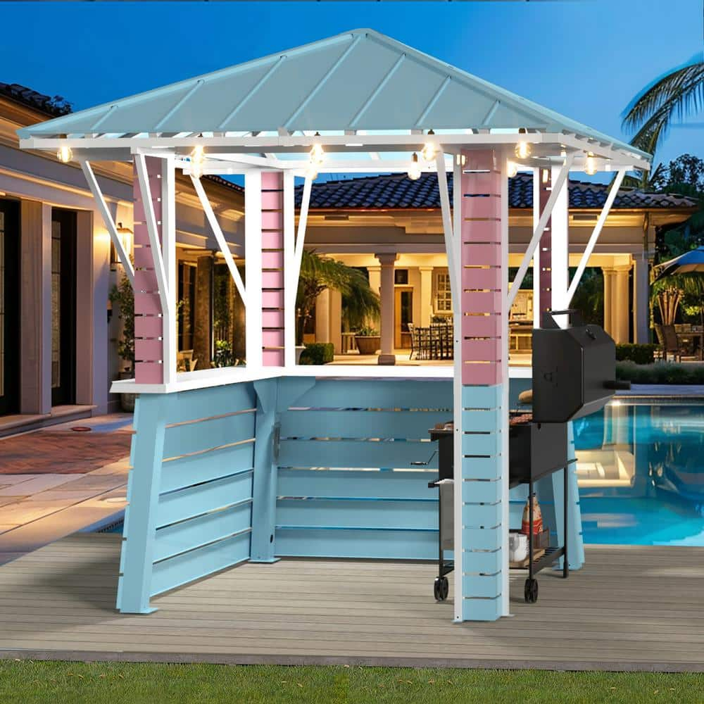 Ocean Blue and Pink Steel Square Gazebo Pavilion