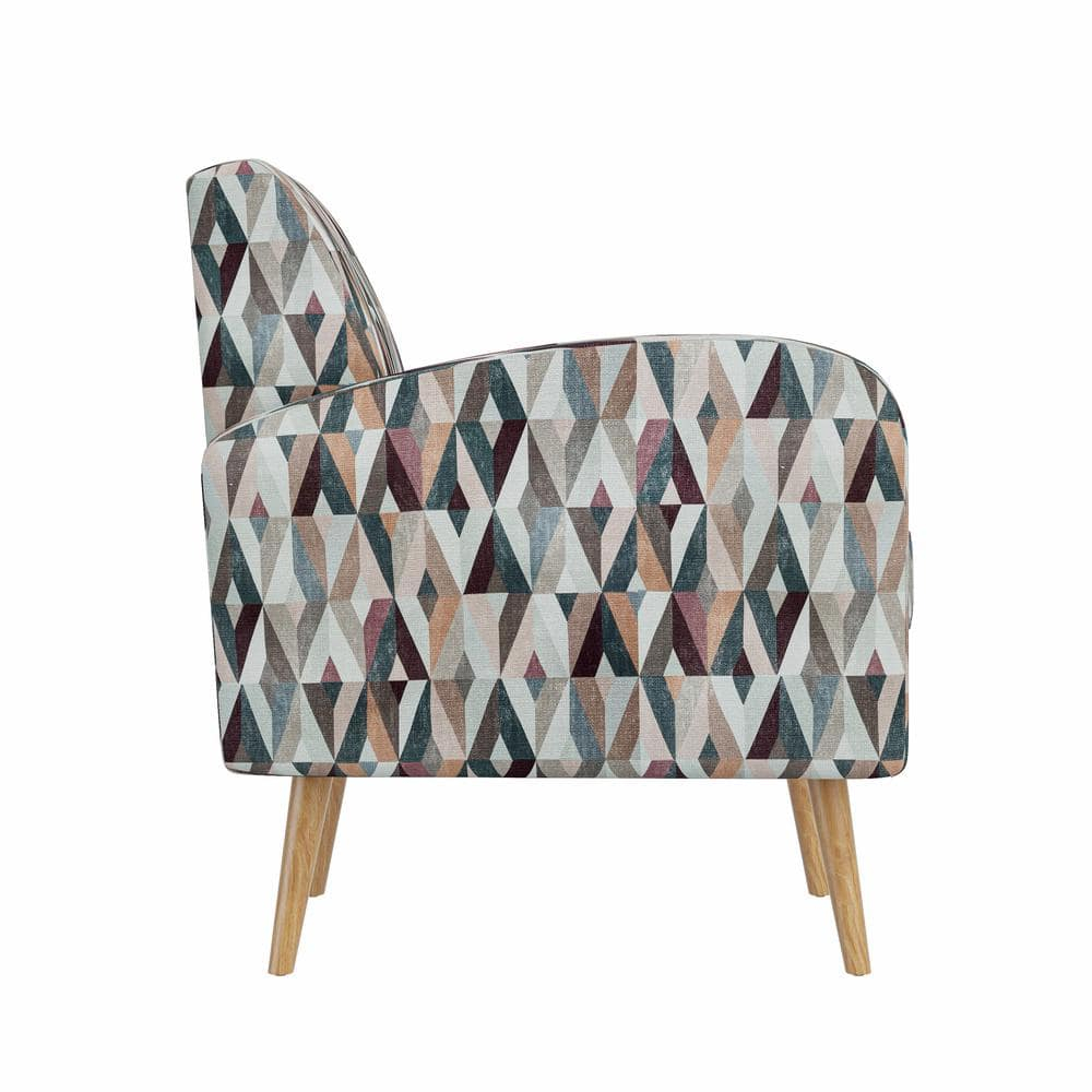 Homesvale Mindy Mid-Century Modern Armchair, Multi Red & Tan Prism Polyester Fabric, For Living Room