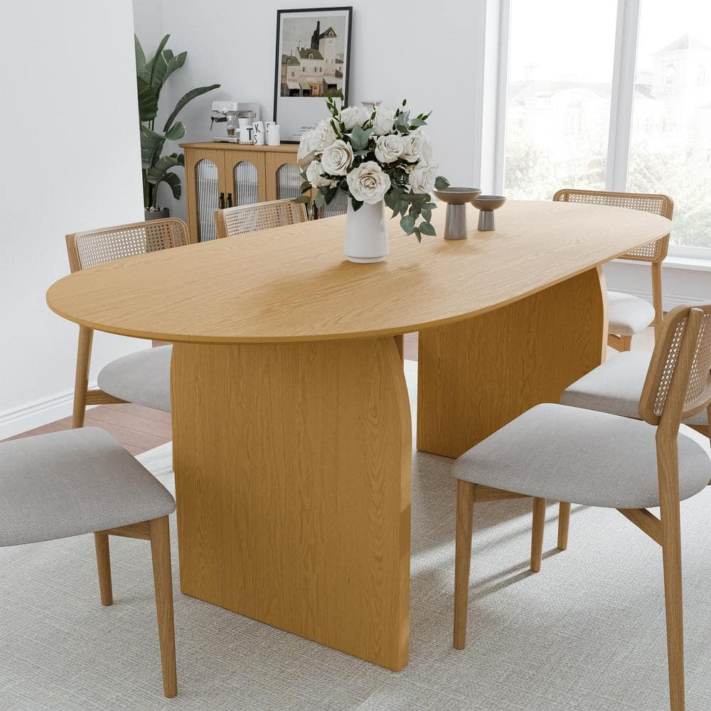 Dovelina 67" Oval Dining Table Mid-Century Rustic Kitchen Table for Dining Room, Natural Wood