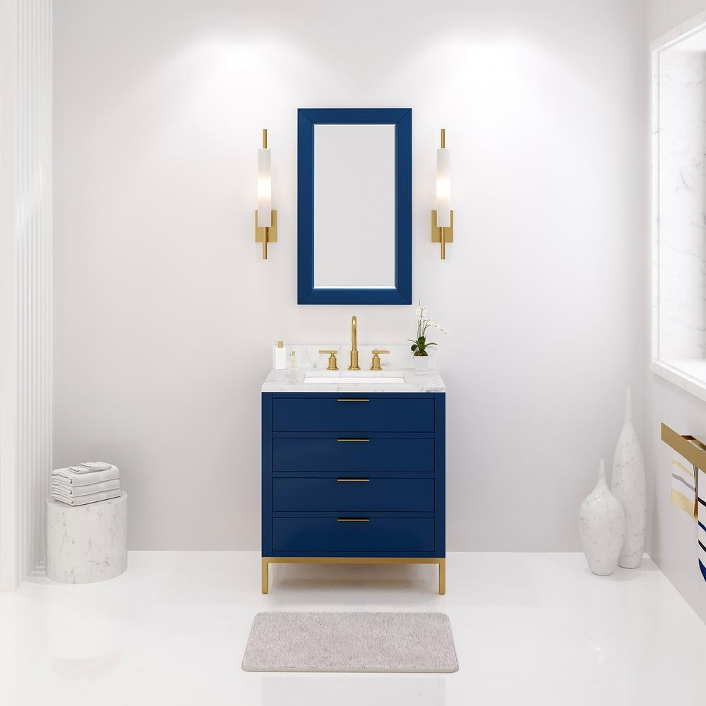 Bristol 30 in. W x 21.5 in. D Vanity in Monarch Blue with Marble Top in White with White Basin