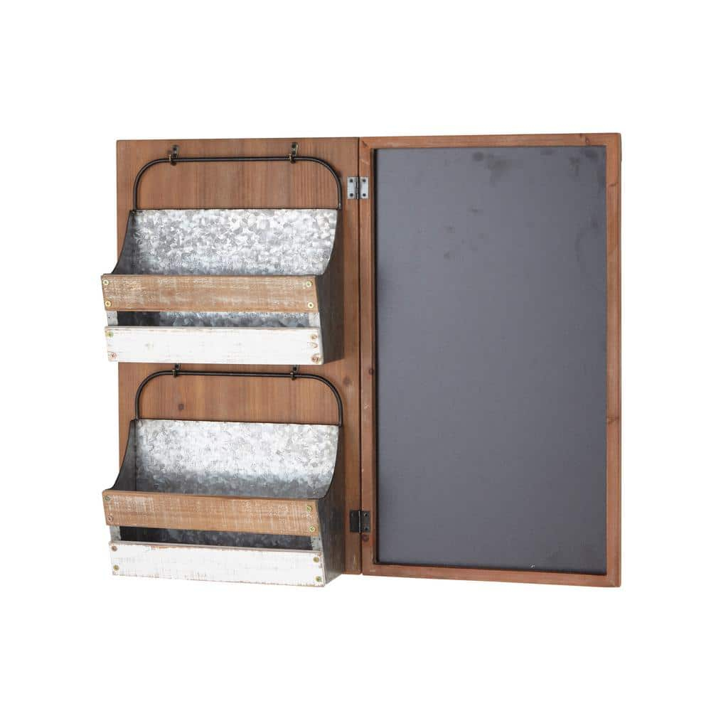 DecMode 28" x 23" Brown Wood Farmhouse Magazine Rack Holder