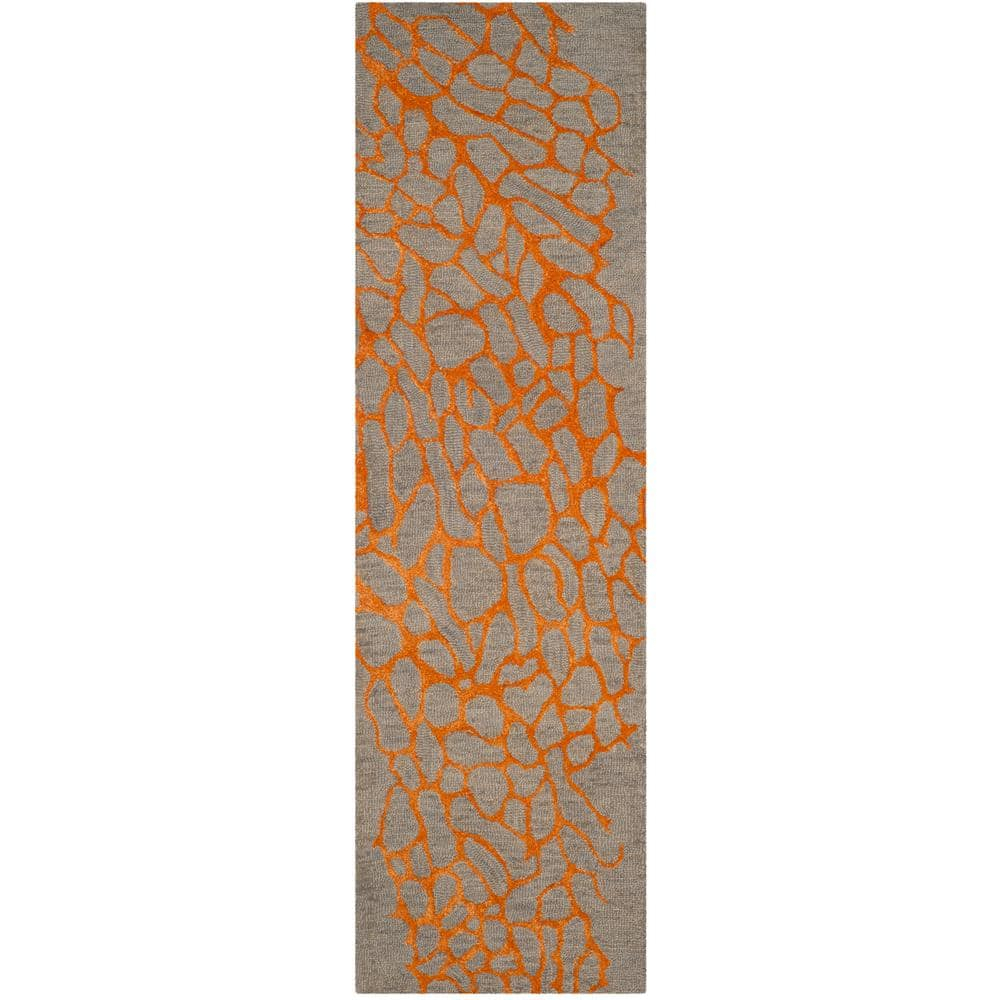 SAFAVIEH Blossom Clarence Abstract Runner Rug, Grey/Orange, 2'3" x 6'