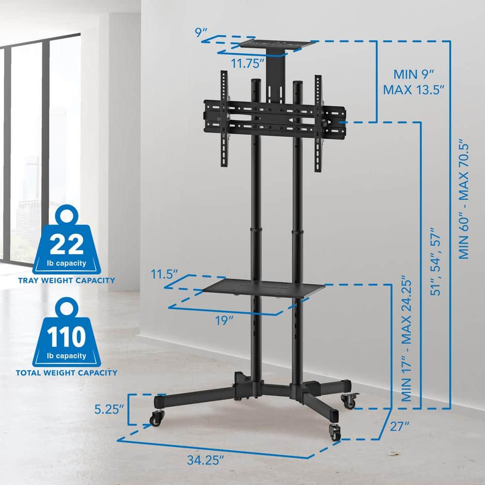 Height Adjustable Mobile TV Cart & Shelf Fits 37 - 70 in. Screens, TV and carry your AV equipment