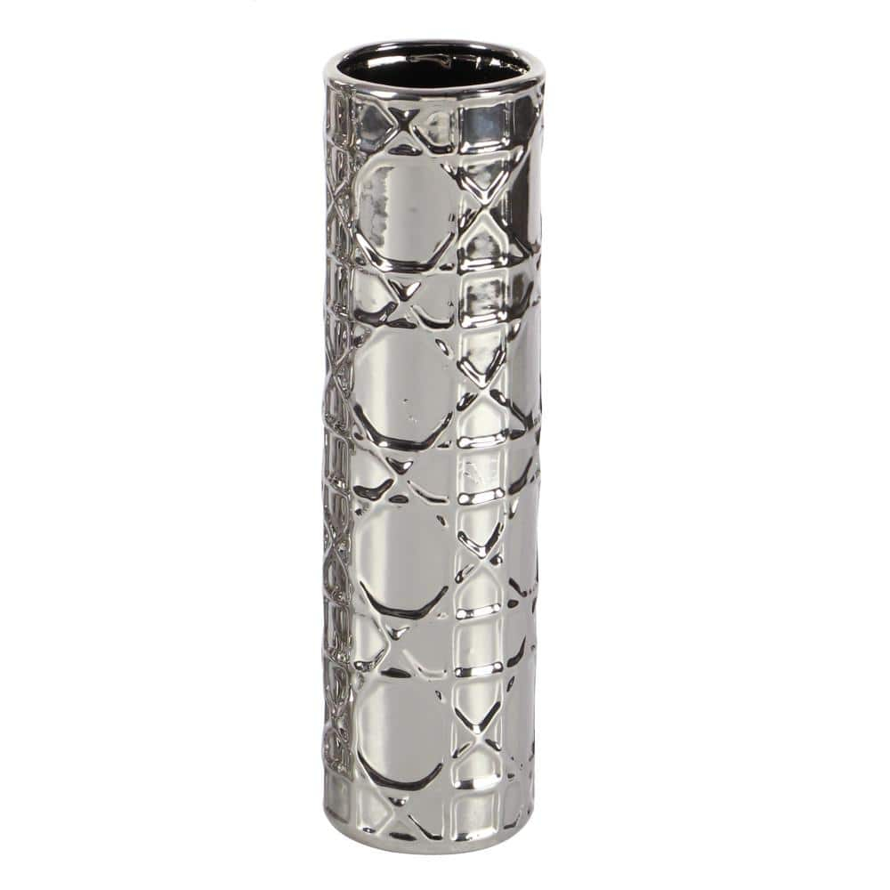 DecMode 4"W, 12"H Silver Ceramic Vase with Varying Patterns, Set of 3