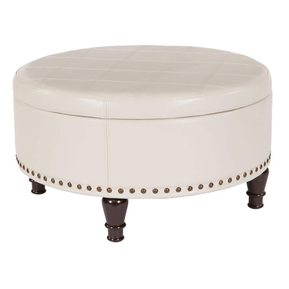 INSPIRED by Bassett Augusta Storage Leather Ottoman in Cream