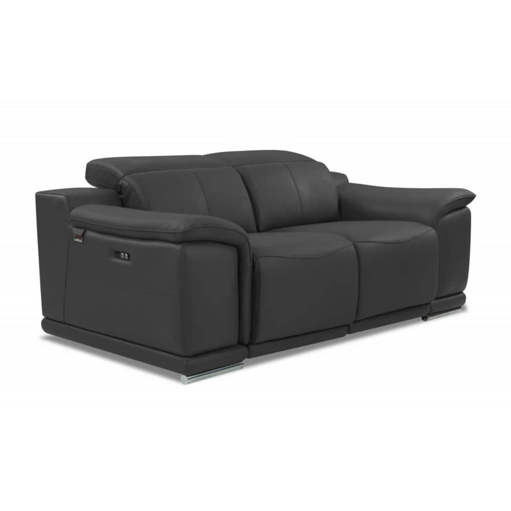 72" Dark Gray Italian Leather Reclining  Love Seat With Storage