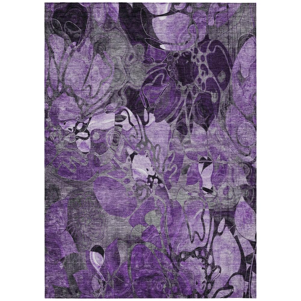 Addison Rugs Chantille Indoor/Outdoor Transitional Floral Purple Washable Rectangle Rug, 9' x 12'