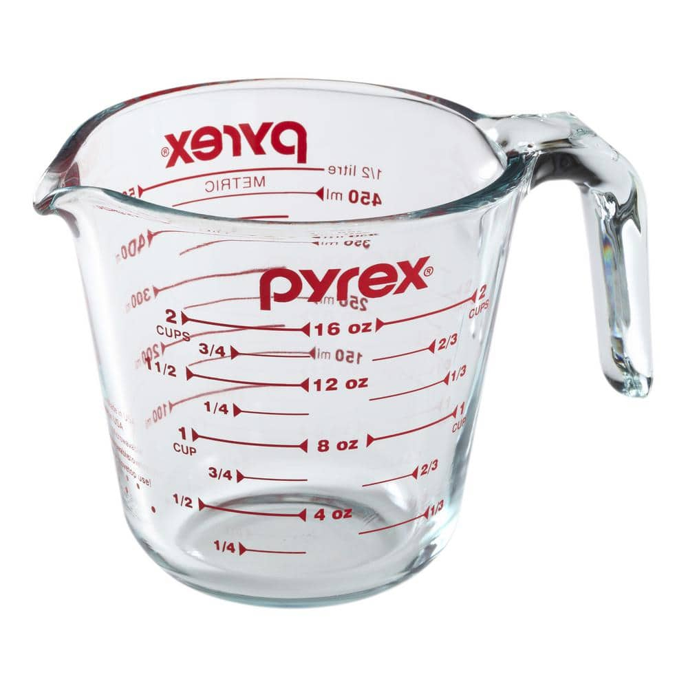 Pyrex Glass Measuring Cup, includes 2-Cup Measuring Cup with Red Graphics