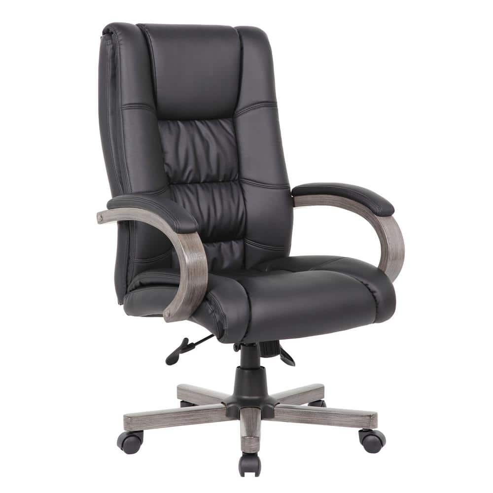 Boss Office Products High Back Wood Finished Executive Chair, Black Upholstery/Grey Wood