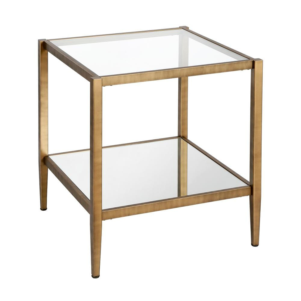 Evelyn&Zoe 20" Brass Metal/Glass Side Table