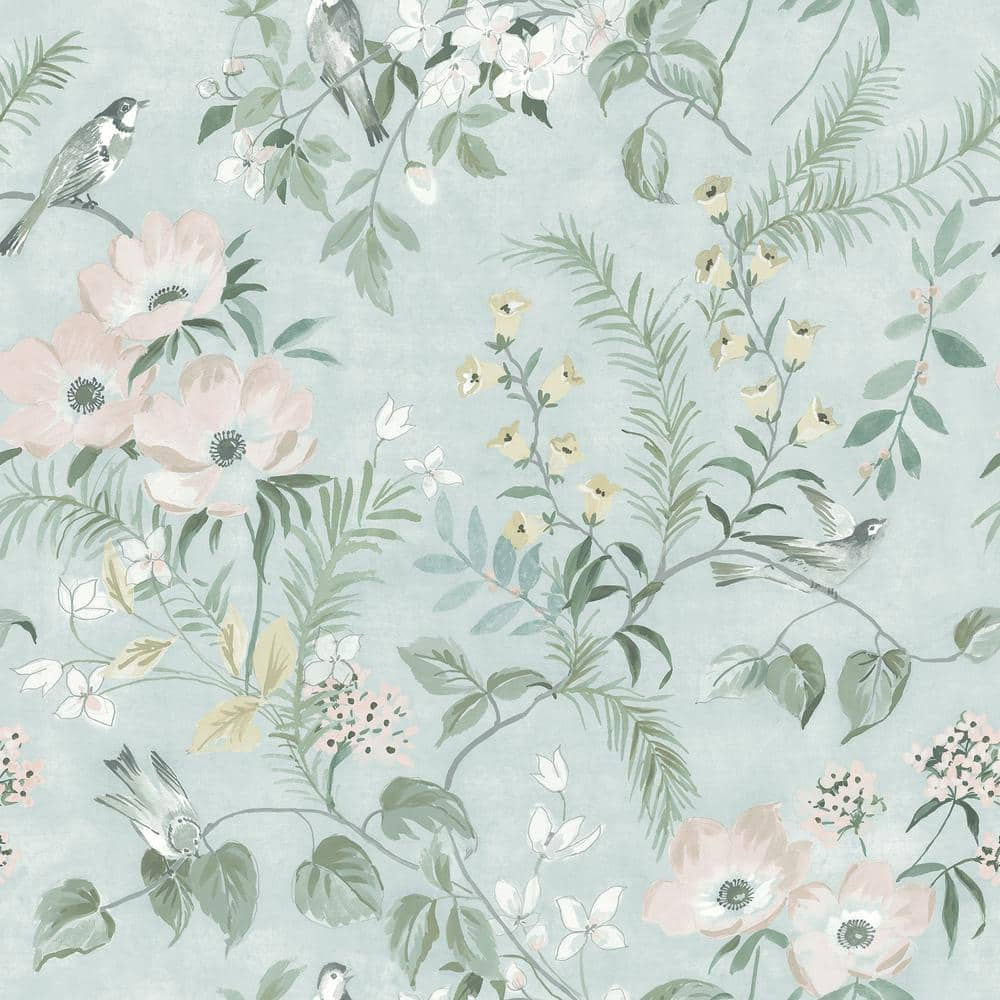 Chesapeake Frederique Mint Floral Wallpaper, 20.5-in by 33-ft, 56.38 sq. ft.