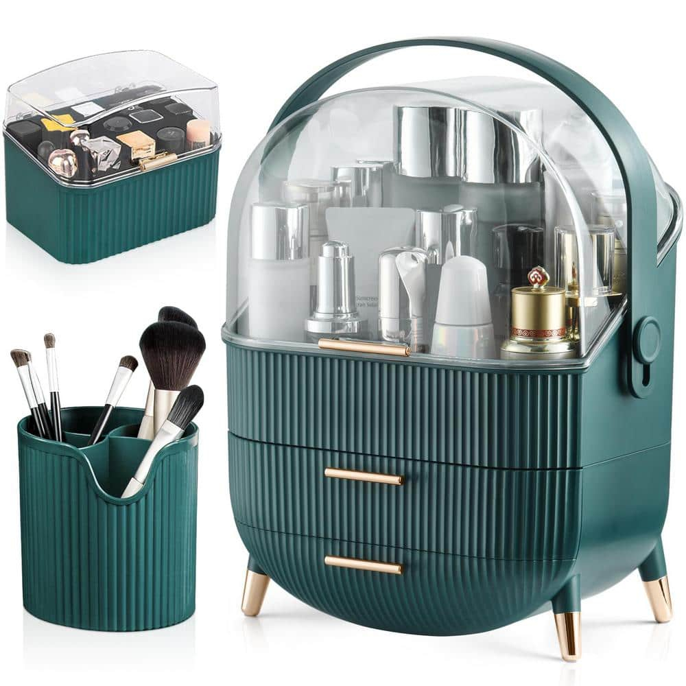 Make up Organizers and Storage, Makeup Organizer for Vanity, Cosmetics Skincare Organizers with Lid and Drawers, Cosmetic Display Cases for Countertop, Bathroom, Ideal Gifts for Women(Light Green)
