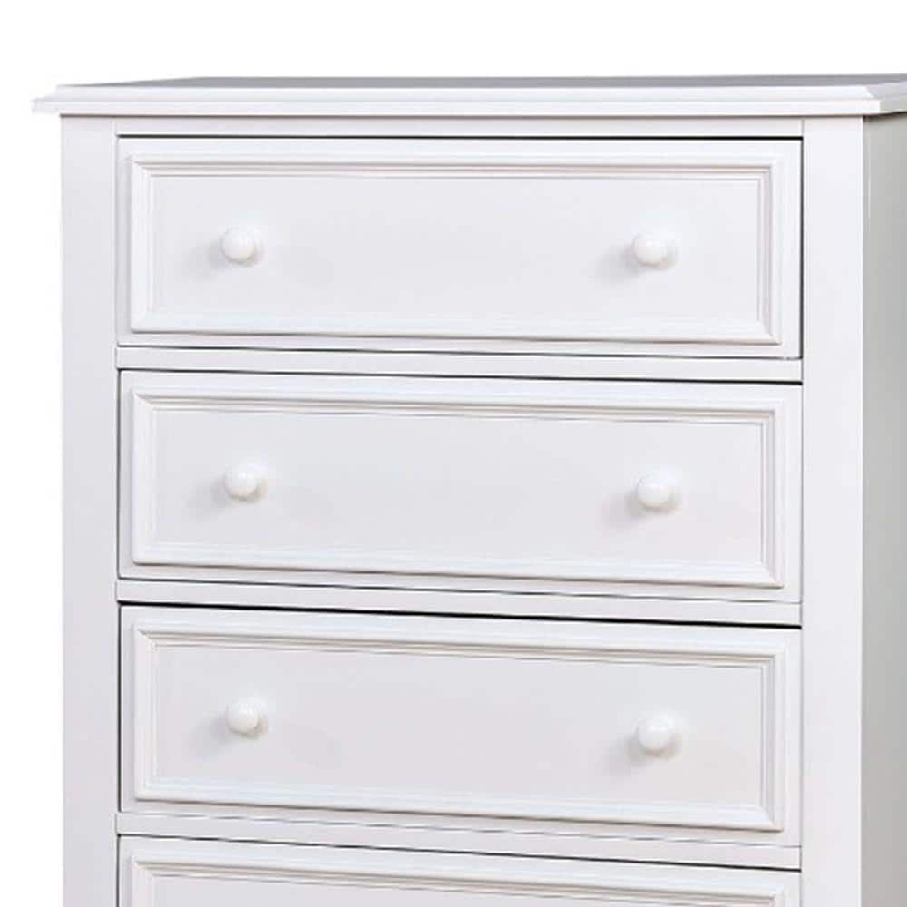 Benzara BM165991 Wooden 5 Drawers Chest, White - 50 x 32 x 17 in.