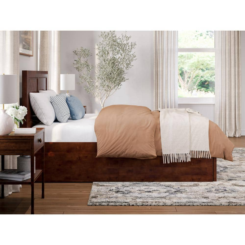 AFI Canyon Walnut Solid Wood Platform Bed with Matching Footboard & Storage Drawers, Full