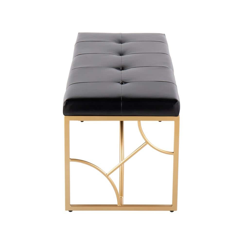 Constellation Black Faux Leather and Gold Metal Bench