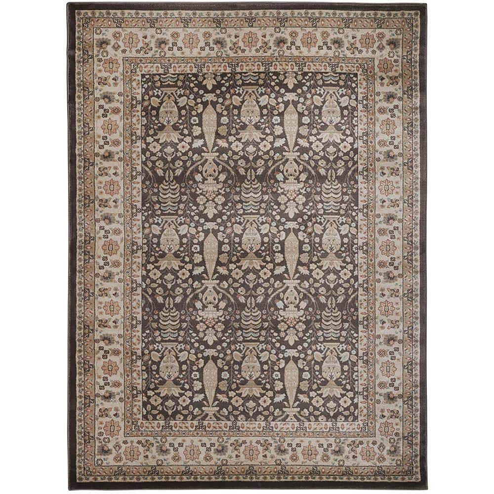 Radici Usa Garda Area Rug 3812 Traditional Brown Leaves Petals 5' 3" x 7' 3" Rectangle