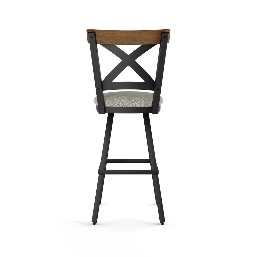 Snyder 46'' Beige Swivel Bar Stool with Aged Wood and Black Metal