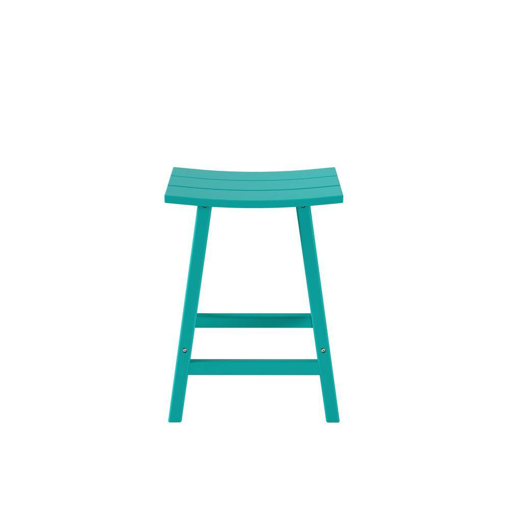 Polytrends  Laguna Hdpe All Weather Outdoor Patio 24" Saddle Seat Counter Stool Turquoise
