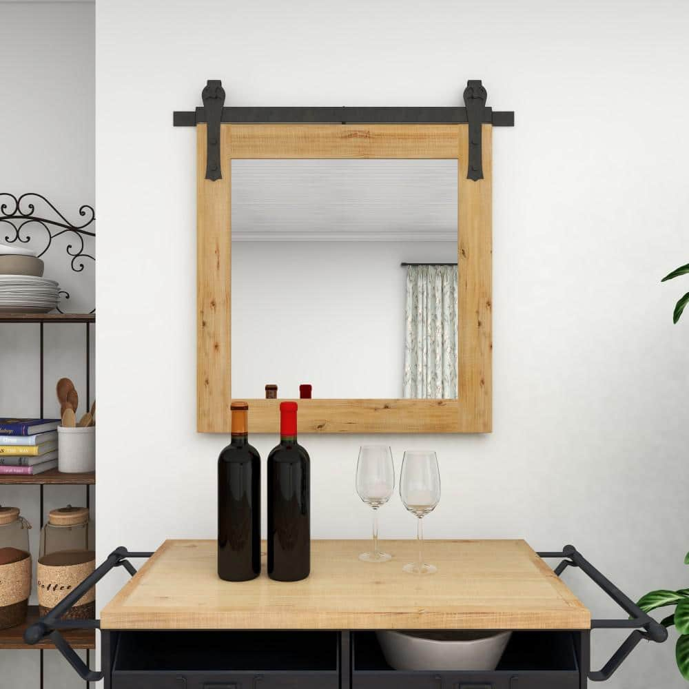 DecMode Industrial Brown Square Shaped Wall Mirror with Natural Wood Grain Pattern, 31"W x 31"H