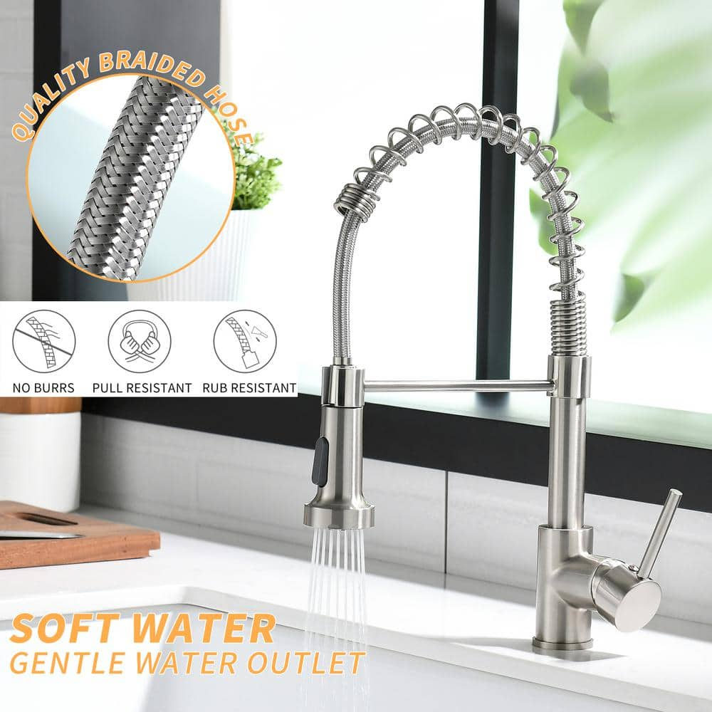 Fapully Brushed Nickel Single Handle Deck-mount Pull-down Kitchen Faucet with Sprayer