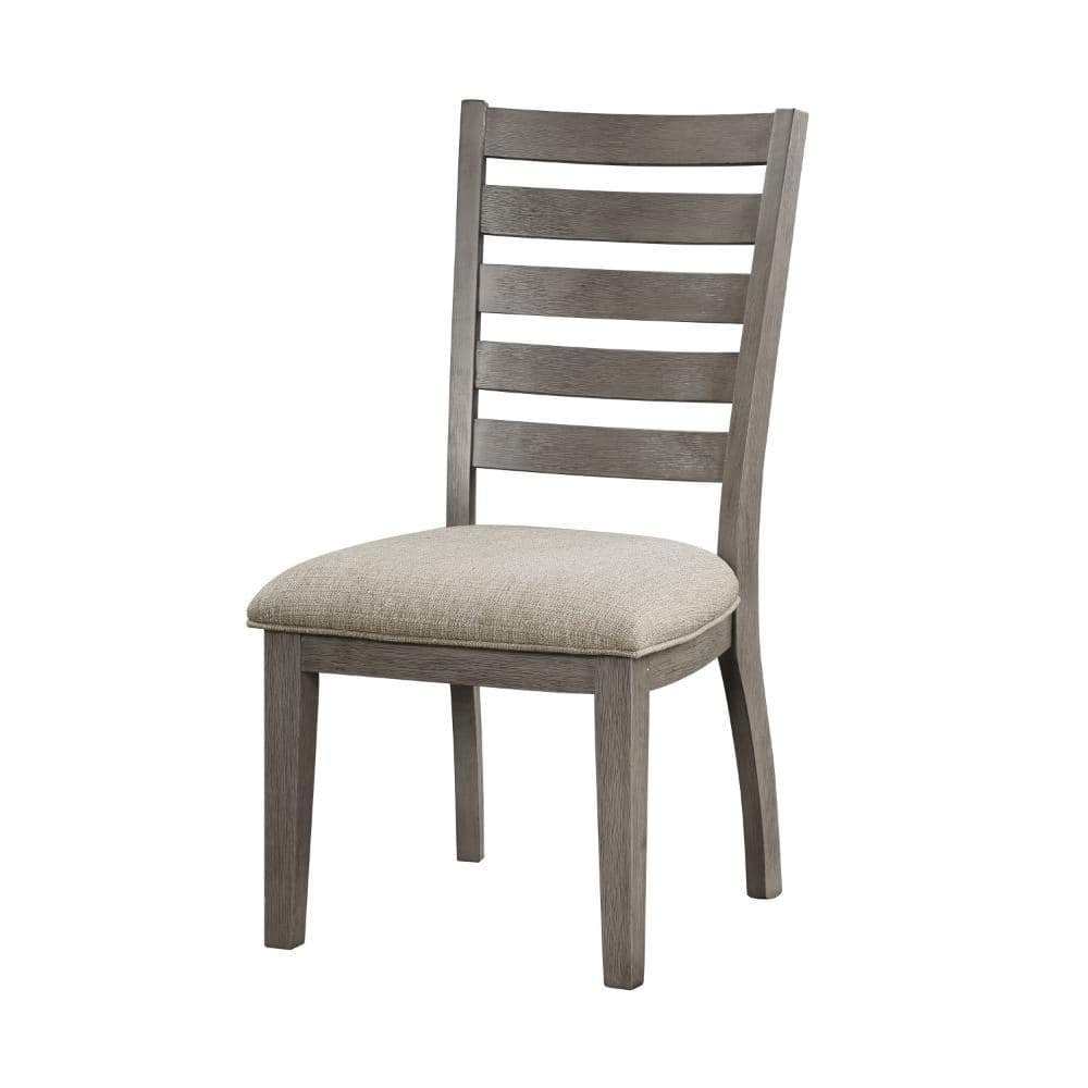 Benjara Trea 23 Inch Side Dining Chairs Set of 2, Ladder Back, Gray, Beige Cushioned Seat