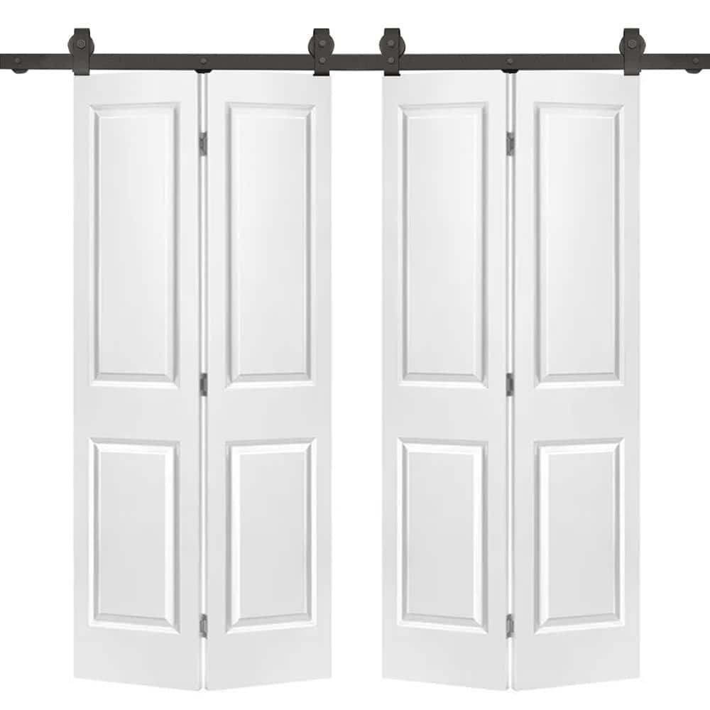 White MDF Double Bi-Fold Barn Door with Black Hardware