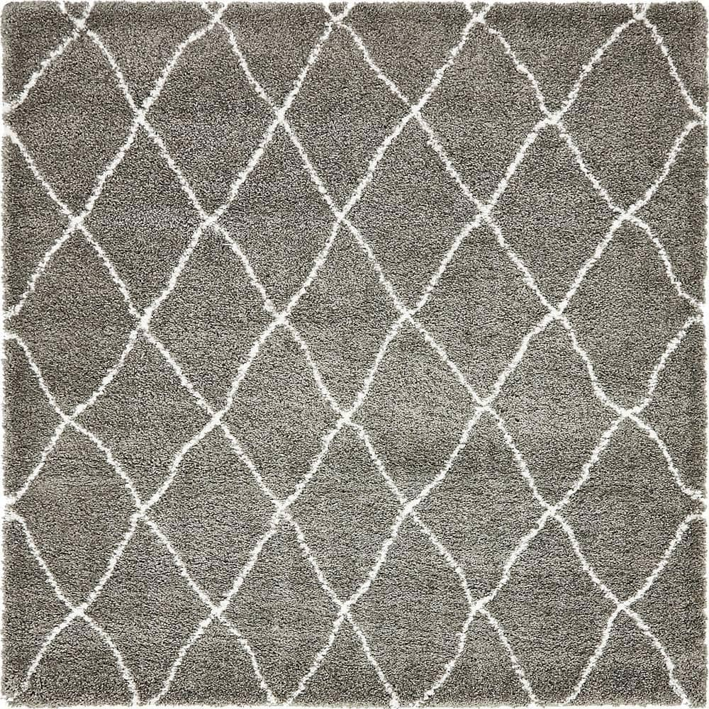 Gray Square Trellis Shag Synthetic Indoor Rug