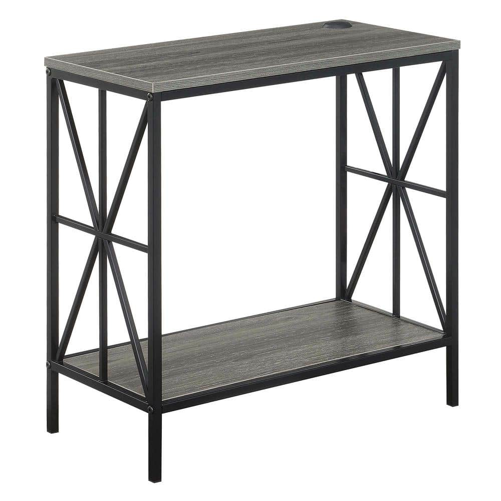 Convenience Concepts Tucson Starburst Chairside End Table with Charging Station and Shelf, Weathered Gray/Black