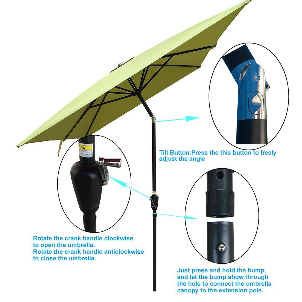Canddidliike 6x9ft Patio Umbrella, Outdoor Waterproof Umbrella with Crank and Push Button Tilt - Green