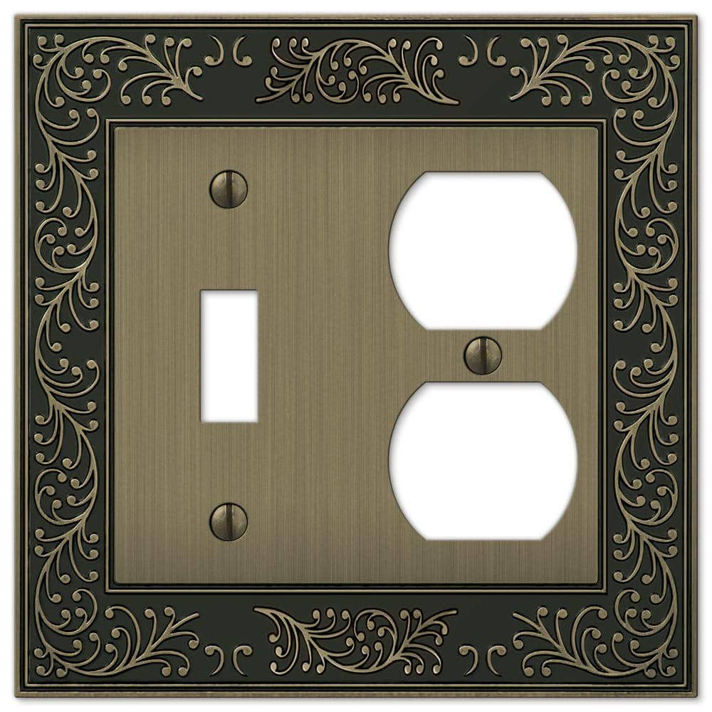 Amerelle 43TDBB English Garden Wallplate, 1 Toggle / 1 Duplex, Cast Metal, Brushed Brass, 1-Pack