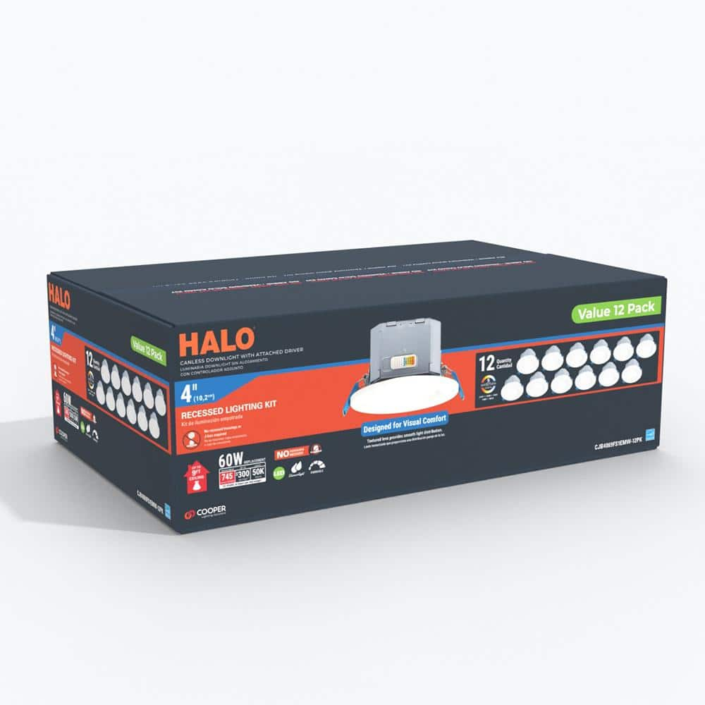 HALO CJB 4 inch 5CCT Canless Recessed Integrated LED Downlight with Attached JBOX 12 Pack