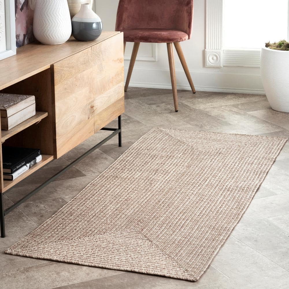 nuLOOM 2' x 14' Solid Hand Braided Indoor/Outdoor Area Rug, Pet-Friendly, High Traffic, Weather Resistant, for Patio, Balcony, Bedroom, Living, Dining Room, Wynn Tan