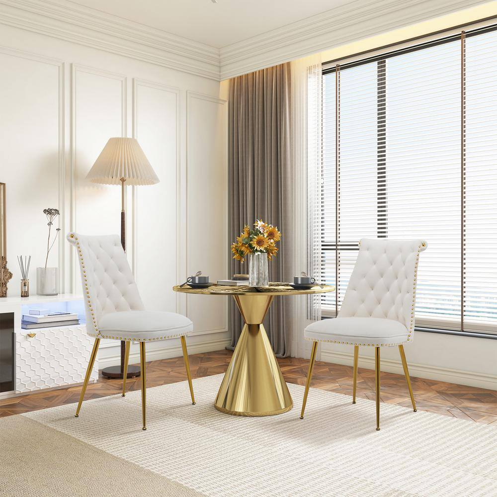 Clihome  Modern Velvet Upholstered Featured Dining Chairs (Set of 2) Beige