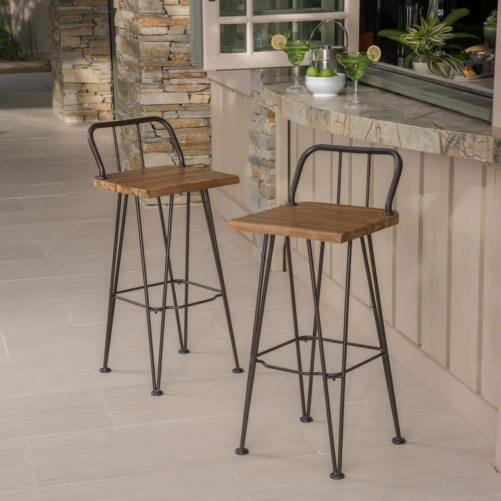 Noble House Denali Outdoor Teaked Acacia Wood Barstools (Set of 2)