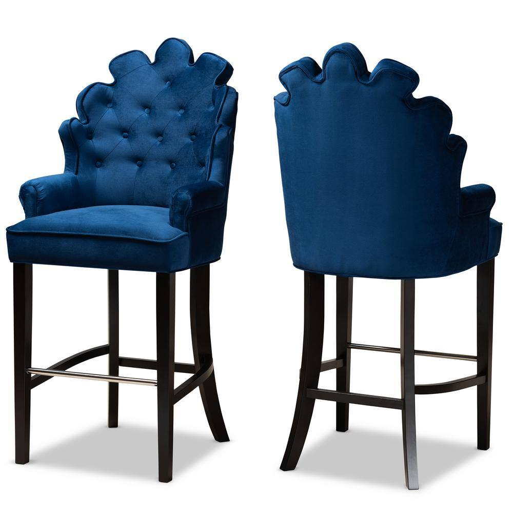 Chloe 50.4 in. Navy Blue and Dark Brown Low Back Wood Bar Height Bar Stool