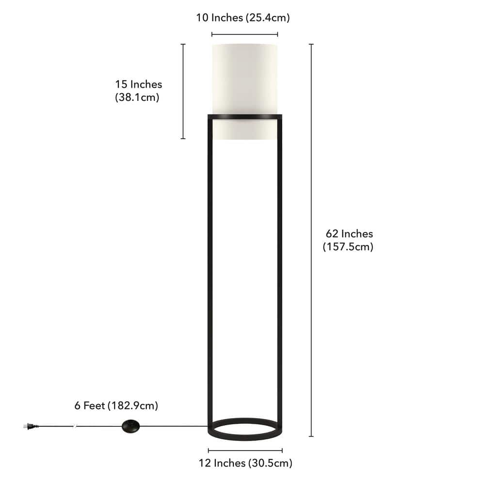 Evelyn&Zoe Casimir 62" Tall Floor Lamp with Fabric shade in Blackened Bronze/White