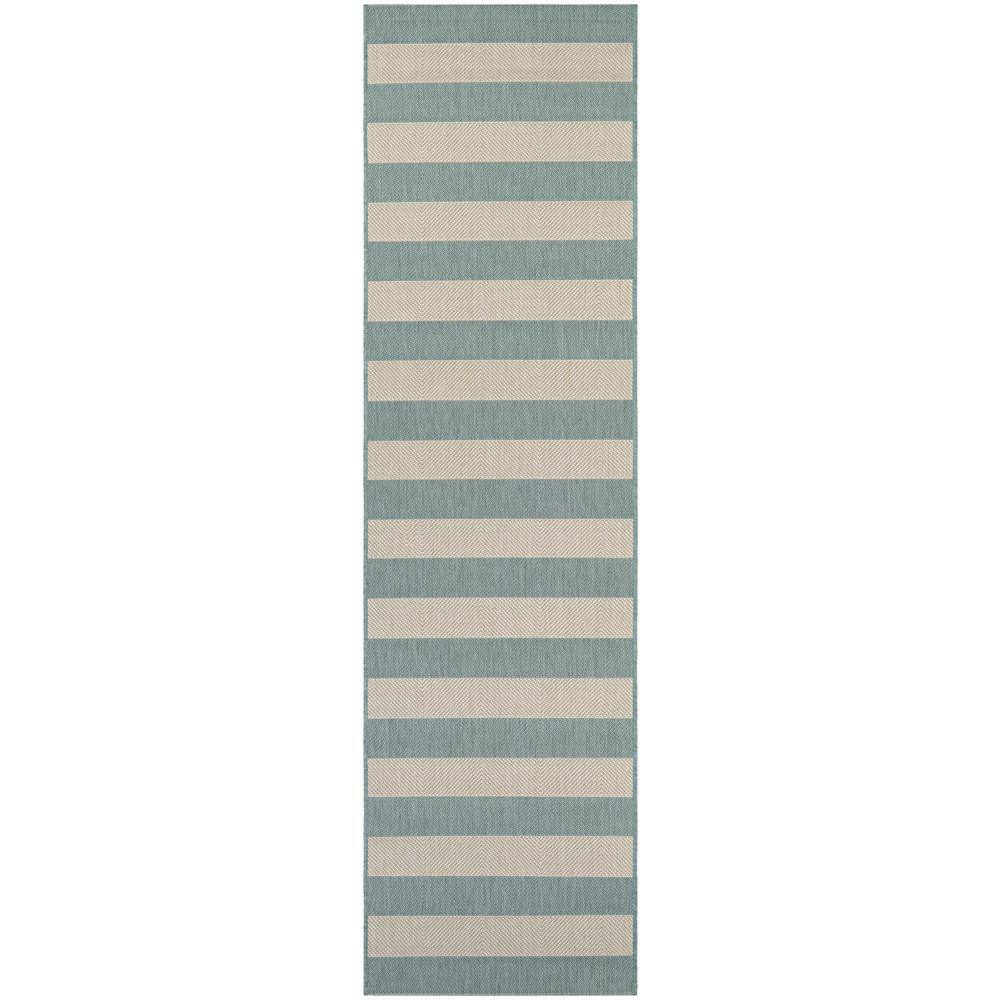 Couristan Afuera Yacht Club 2'2" x 7'10" Sea Mist Green and Ivory Stripe Outdoor Runner Rug