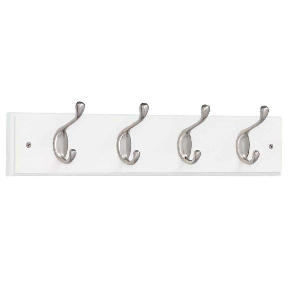 Liberty Hardware 129849 Four Hook Heavy Duty 18" Wide Coat And Hat Rack - White