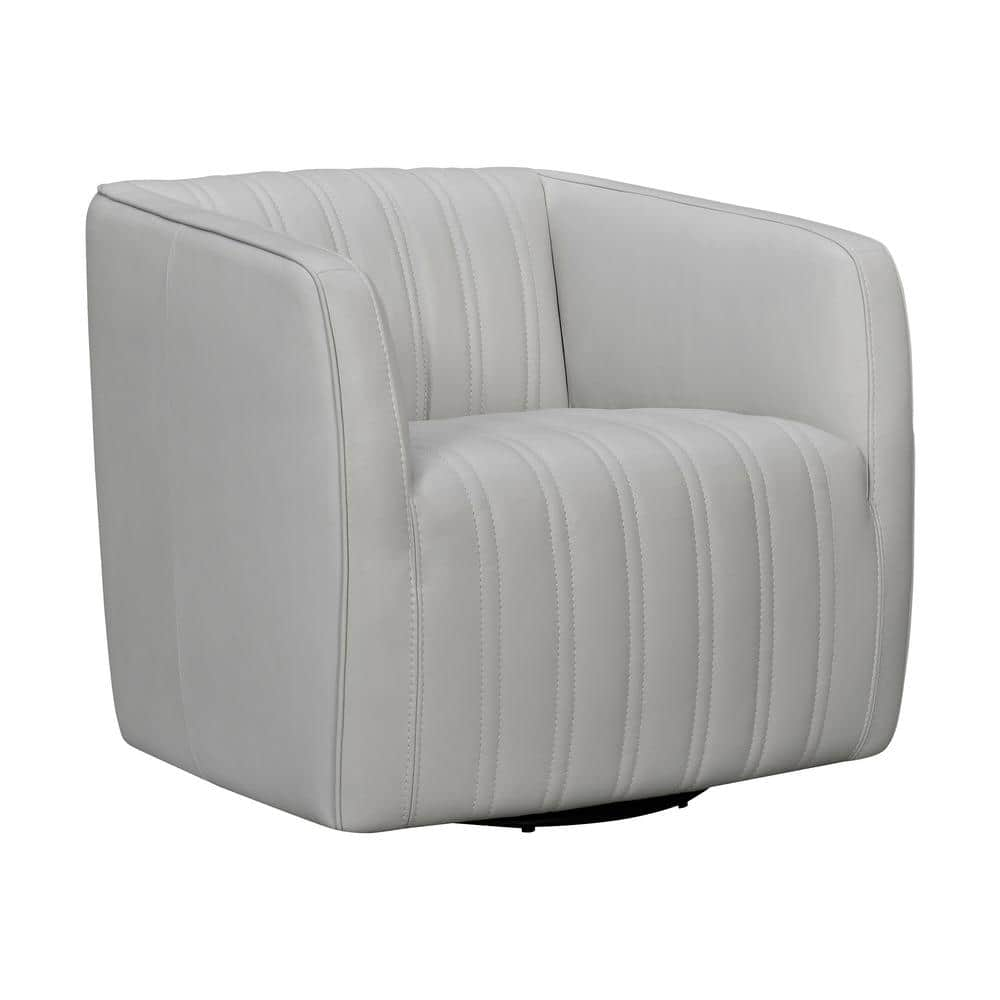 Armen Living Aries Leather Swivel Barrel Chair, Dove Grey