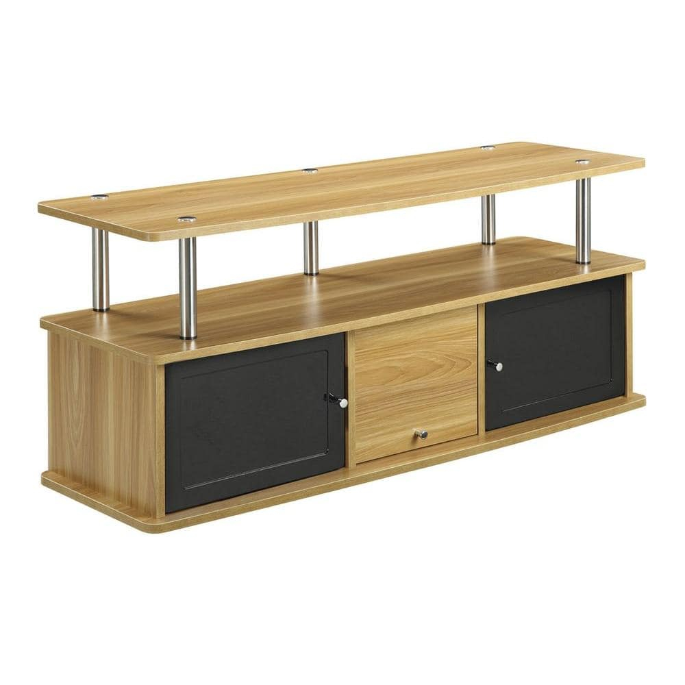 Convenience Concepts Designs2Go TV Stand w/ 3 Storage Cabinets & Shelf for TVs up to 55", Light Oak