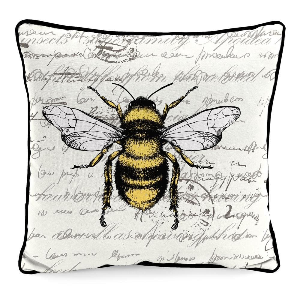 Jordan Manufacturing 16" x 16" Bee Script Cream Novelty Square Outdoor Throw Pillow with Welt