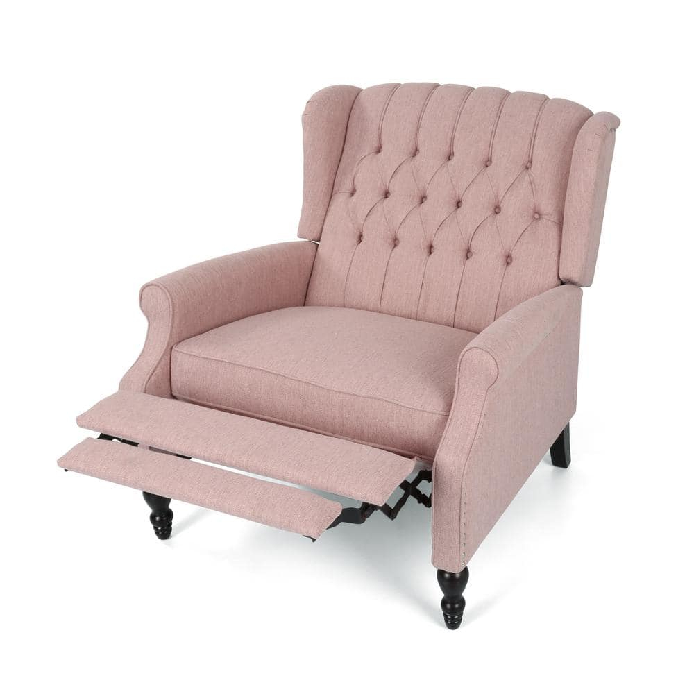 Noble House Albert Oversized Tufted Fabric Push Back Recliner, Pink