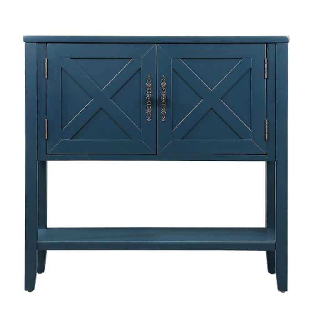 35 in. Blue Farmhouse Wood Buffet Sideboard with Bottom Shelf and 2-Door Cabinet