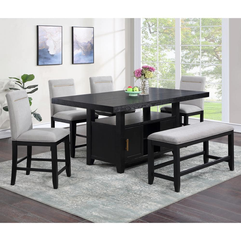 Yves Charcoal Wood Extendable Counter Height Dining Table with Storage
